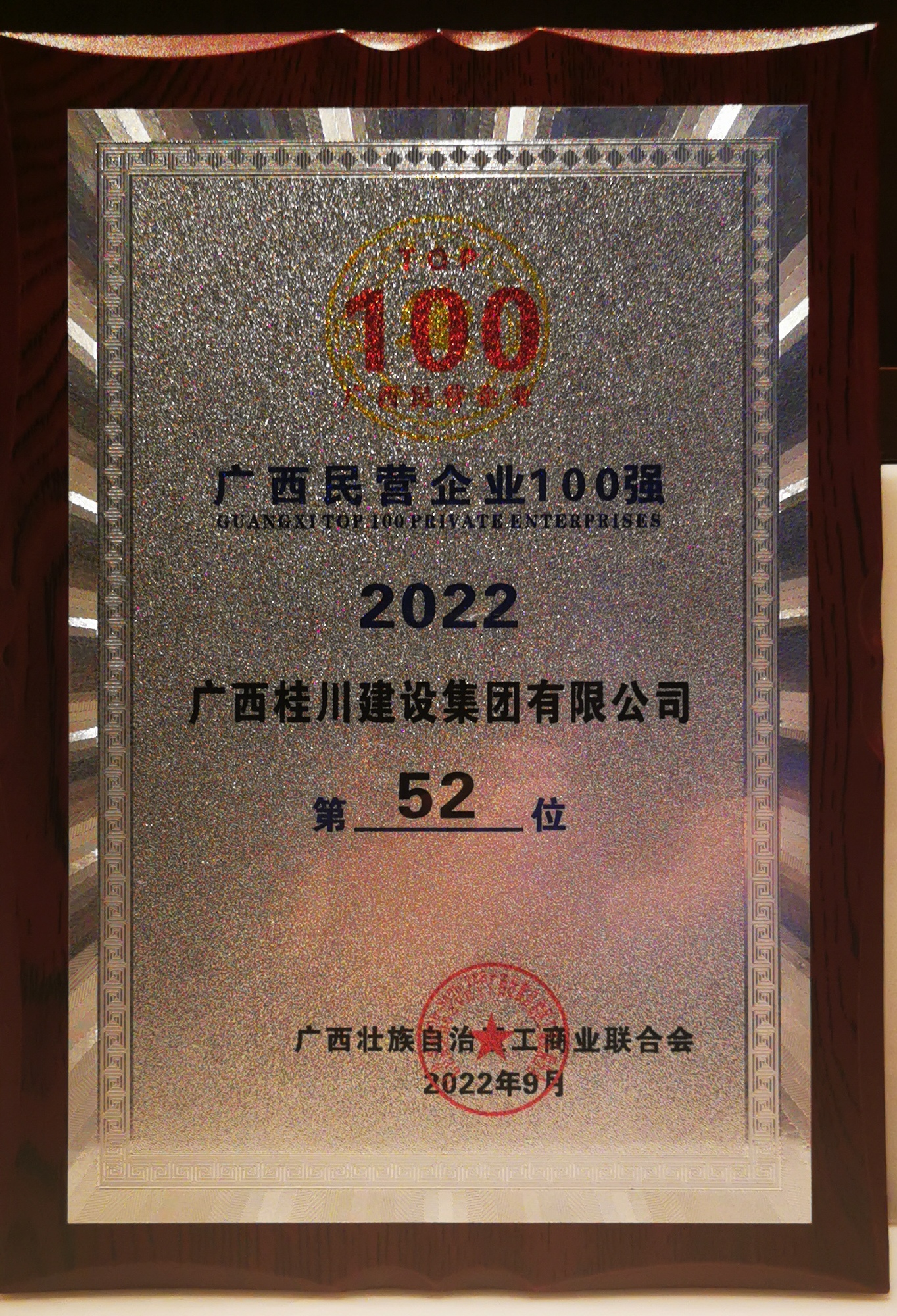 2022年广西民营企业100强位列第52位