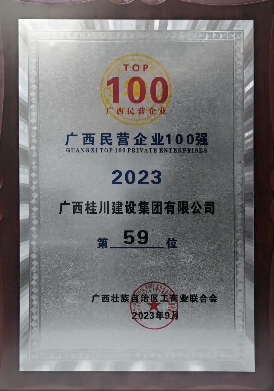 2023年广西民营企业100强位列第59位